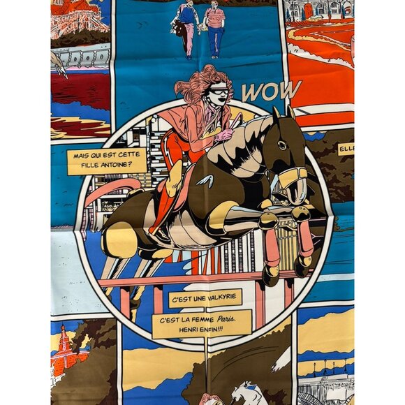 Vtg Comic Book Print Multicolor Silk Scarf Hand Rolled Edge NWOT 35x35 - Picture 9 of 10